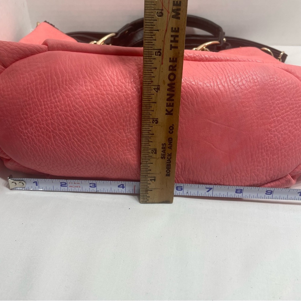 WOMENS TOTE SATCHEL HANDBAG coral FAUX LEATHER DOUBLE STRAPS. Pre-owned. Flaws - Picture 9 of 16